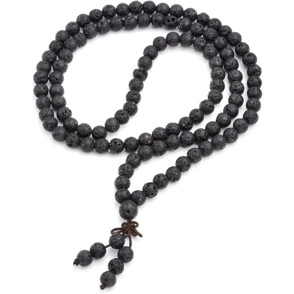 Unisex 108 Prayer Bead Lava Rock Stone Mala Necklace & Bracelet - 8mm - Picture 4 of 5